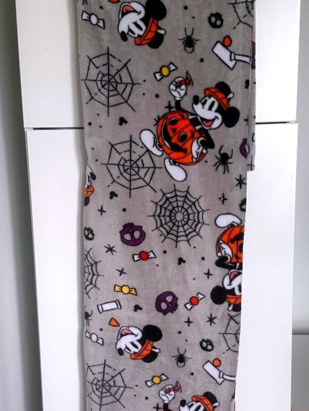 Disney Halloween Mickey Mouse Plush Throw Blanket Gray Pumpkin Spider Web Fleece